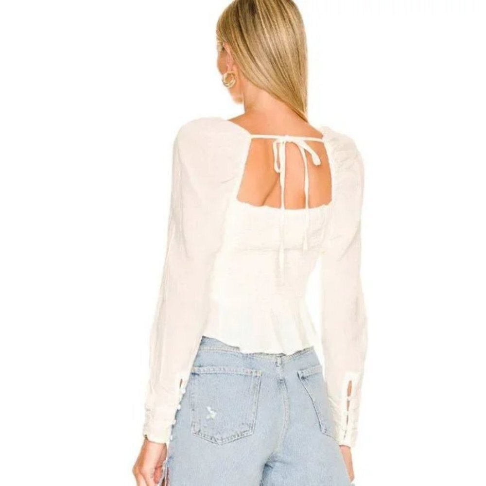 NWT FREE PEOPLE Chloe Ivory Cropped Peplum Smocked Peasant Top M - Picture 3 of 8